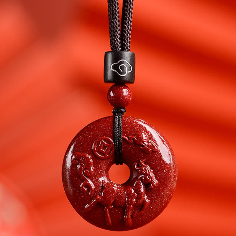 Buddhist Blessing Chinese Zodiac Cinnabar Peace Buckle Calm Necklace Pendant