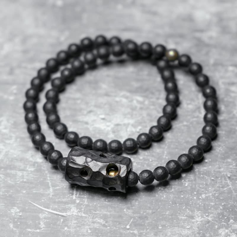Buddhist Blessing Frosted Cut Surface Black Onyx Ebony Double Wrap Protection Bracelet