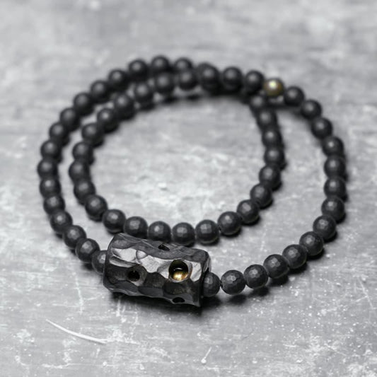 Buddhist Blessing Frosted Cut Surface Black Onyx Ebony Double Wrap Protection Bracelet