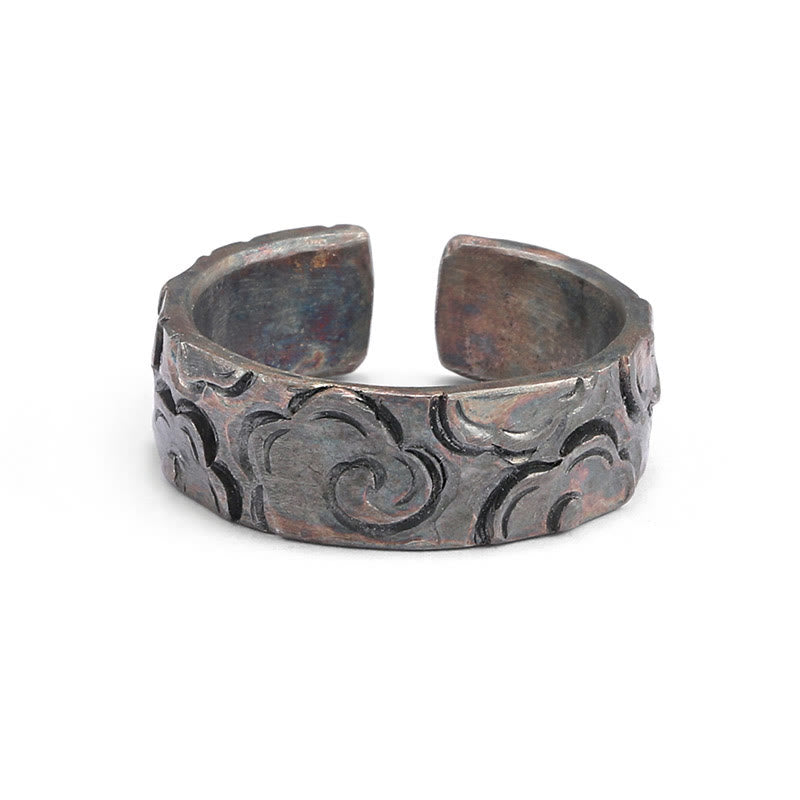 Buddhist Blessing 999 Sterling Silver Auspicious Clouds Adjustable Protection Ring