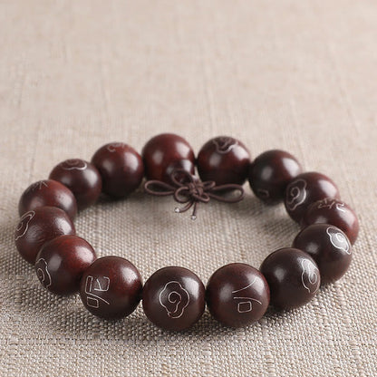 Buddhist Blessing 925 Sterling Silver Inlaid Small Leaf Red Sandalwood Om Mani Padme Hum Character Auspicious Clouds Protection Bracelet