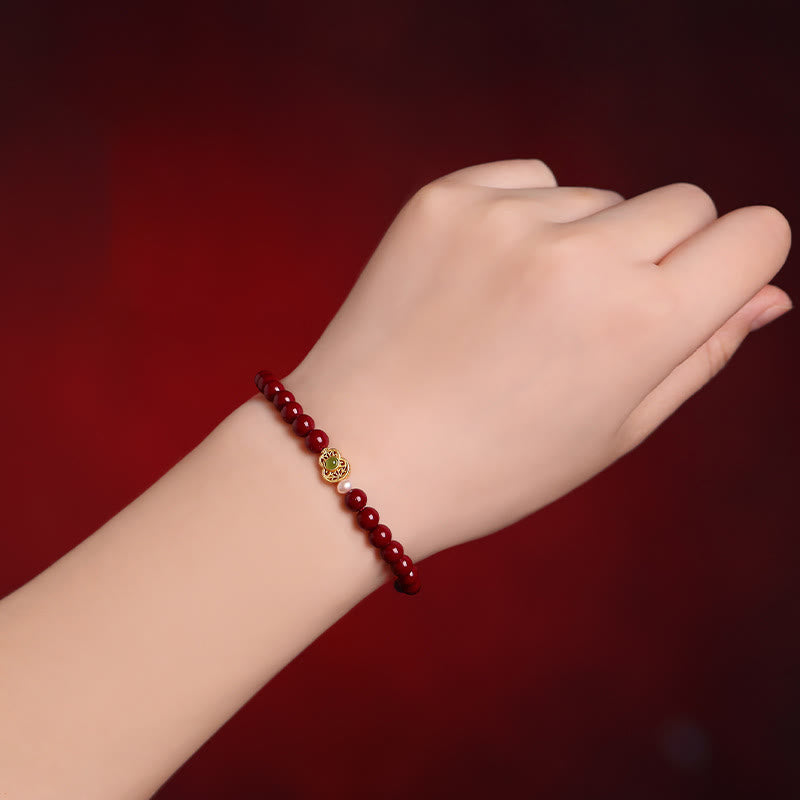 Buddhist Blessing Gourd Pearl Cinnabar Blessing Beads Bracelet