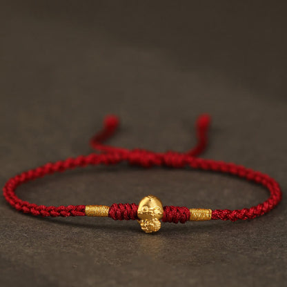 Buddhist Blessing 999 Gold Year of the Snake Handmade Fu Character Copper Coin Fortune Bracelet