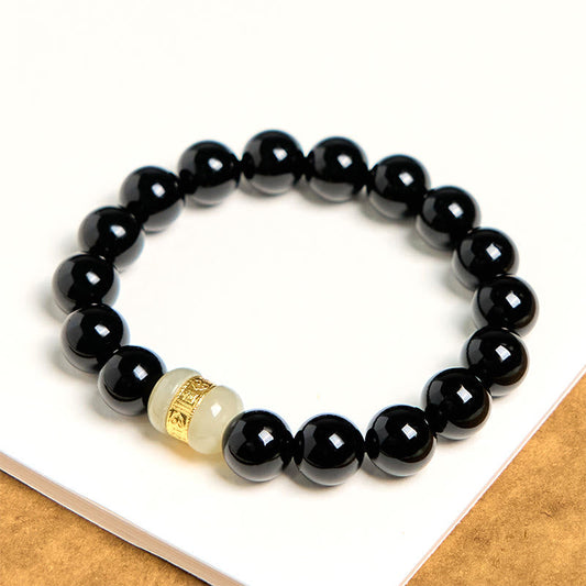 Buddhist Blessing Natural Black Onyx Jade Support Bracelet