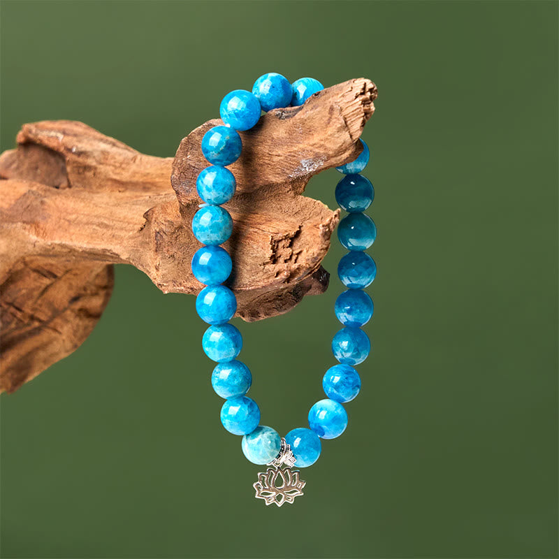 Buddhist Blessing 925 Sterling Silver Lotus Natural Apatite Creativity Bracelet