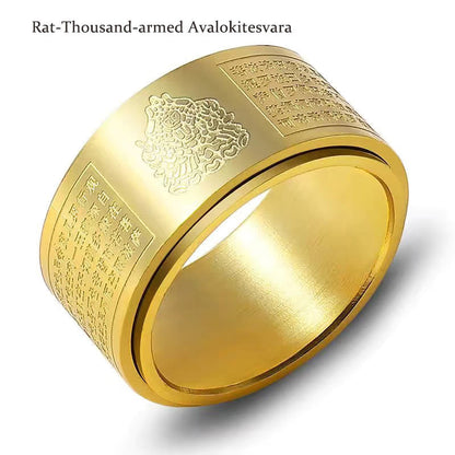 Buddhist Blessing Chinese Zodiac Natal Buddhist Blessing Heart Sutra Carved Titanium Steel Calm Rotatable Ring