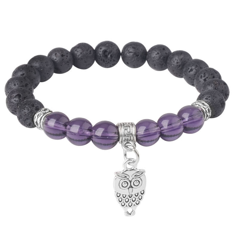 Buddhist Blessing Black Lava Rock Crystal Beads Animal Pattern Healing Bracelet