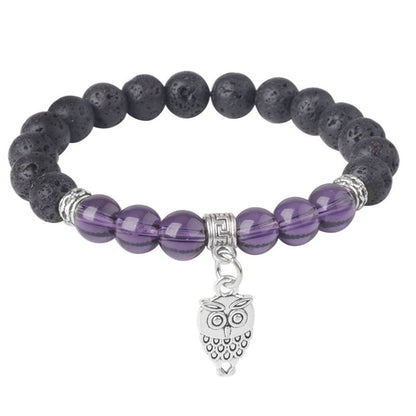 Buddhist Blessing Black Lava Rock Crystal Beads Animal Pattern Healing Bracelet