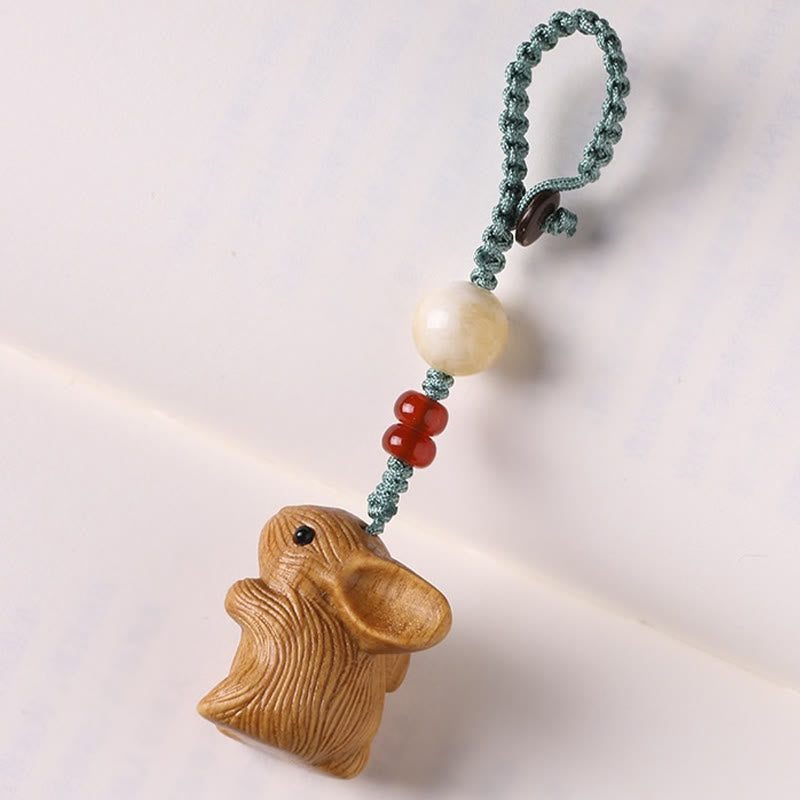 Buddhist Blessing Sandalwood Small Leaf Red Sandalwood Lucky Mini Rabbit Protection Key Chain Phone Hanging Decoration