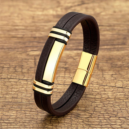 Buddhist Blessing Brown Leather Titanium Steel Buckle Balance Bracelet