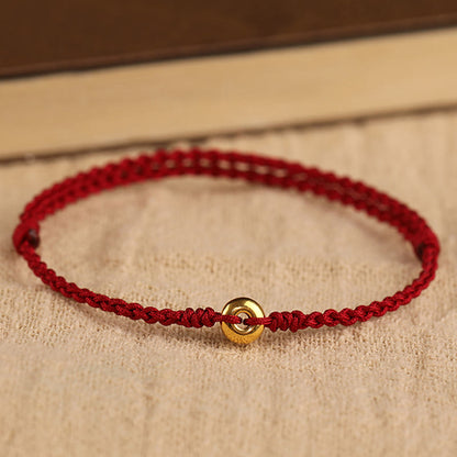 Buddhist Blessing 999 Gold Small Peace Buckle Red String Protection Luck Braided Bracelet Anklet