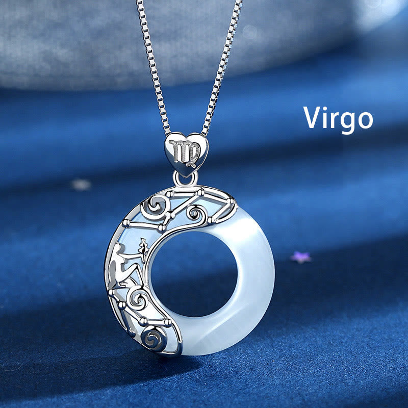Buddhist Blessing 925 Sterling Silver 12 Constellations of the Zodiac Cat's Eye Love Support Necklace Pendant