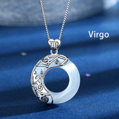 Buddhist Blessing 925 Sterling Silver 12 Constellations of the Zodiac Cat's Eye Love Support Necklace Pendant