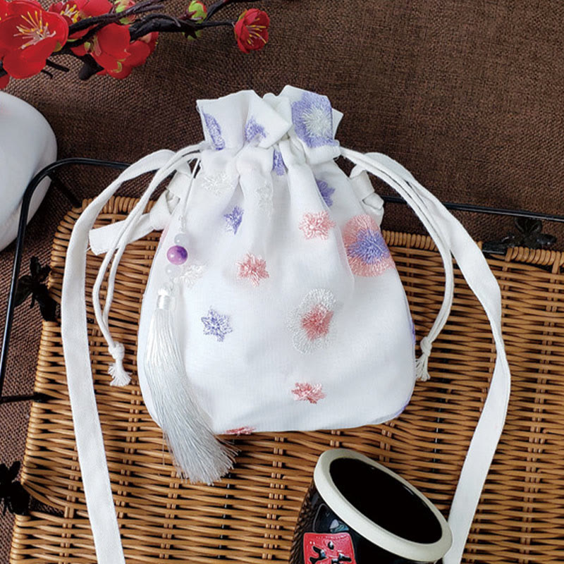 Buddhist Blessing Embroidered Flowers Cherry Blossoms Vine Canvas Crossbody Bag Shoulder Bag