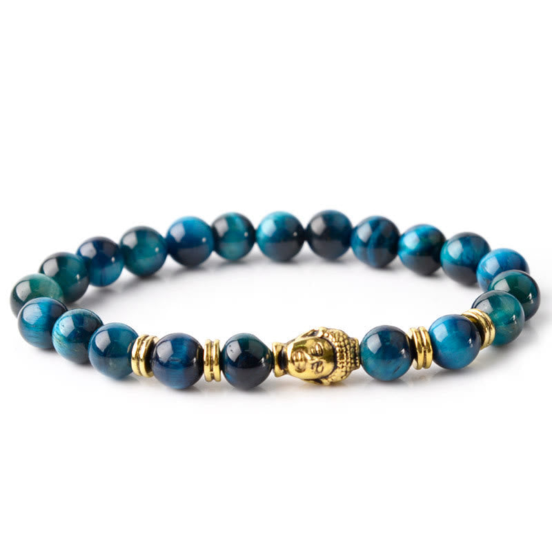 Buddhist Blessing Blue Green Red Tiger Eye Buddhist Blessing Head Balance Bracelet