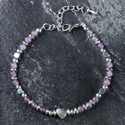 Buddhist Blessing Natural Stone Amazonite Amethyst Lazurite Rose Quartz Heart Positive Balance Bracelet
