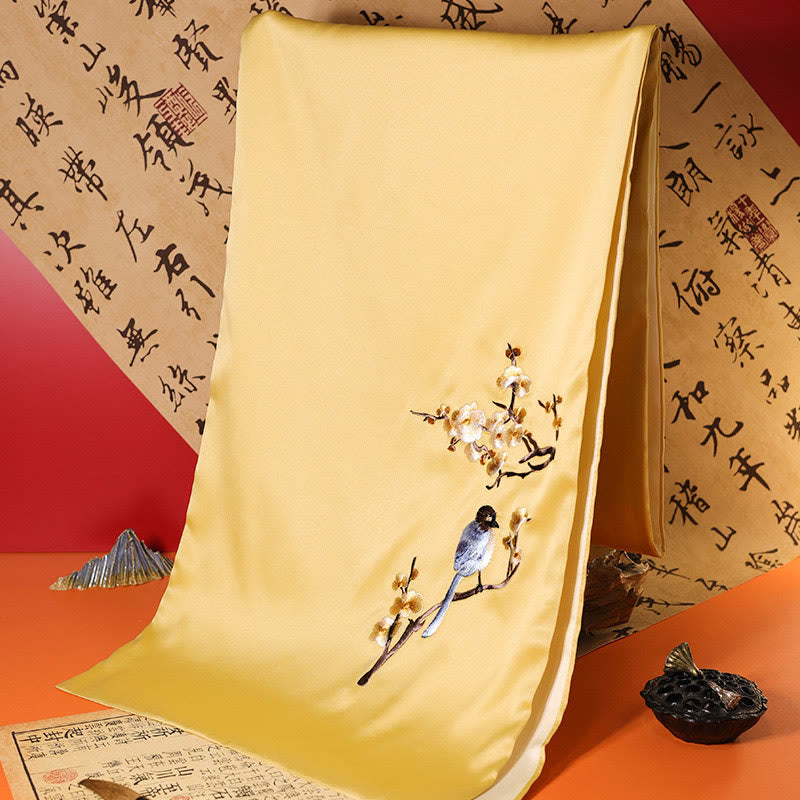 Buddhist Blessing Polyester Shawl Yulan Butterfly Bamboo Magpie Suzhou Embroidery Winter Cozy Travel Scarf Wrap