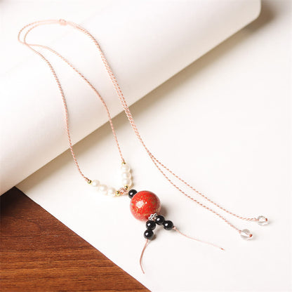 Buddhist Blessing Ebony Wood Aurora Lacquer Craft Bead Pearl Balance Necklace Pendant