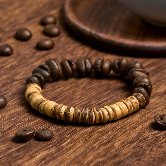 Buddhist Blessing Handmade Natural Coffee Beans Coconut Shell Happiness Bracelet