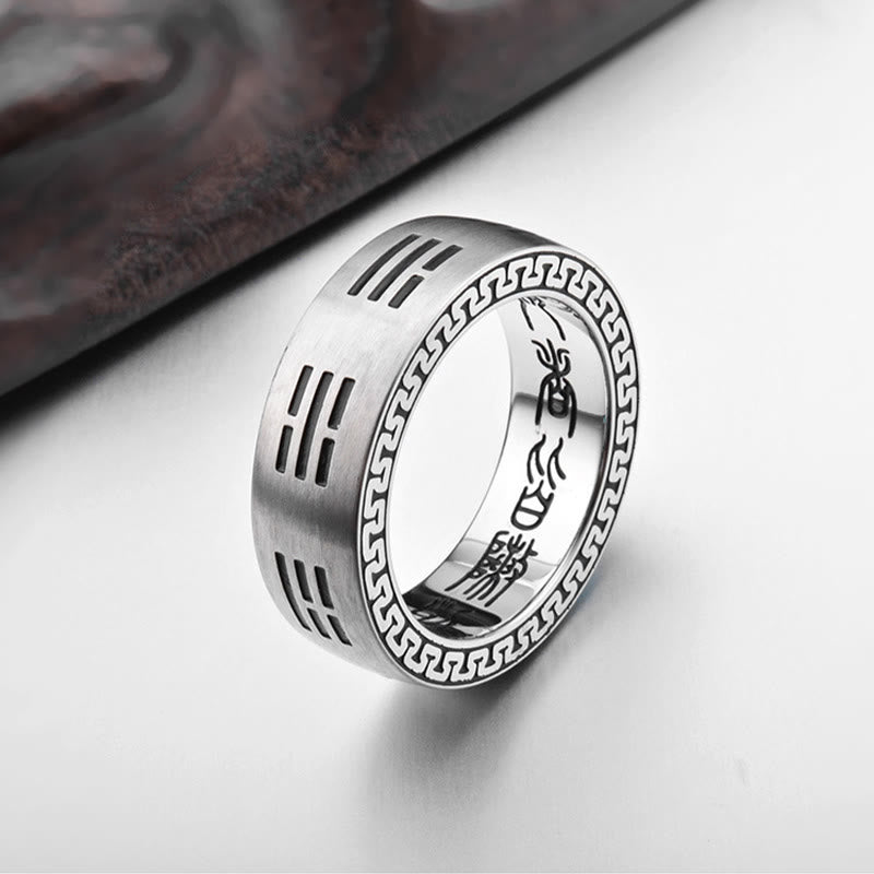 Buddhist Blessing Bagua Yin Yang Taoist Nine-Character Mantra Titanium Steel Harmony Ring