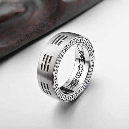 Buddhist Blessing Bagua Yin Yang Taoist Nine-Character Mantra Titanium Steel Harmony Ring