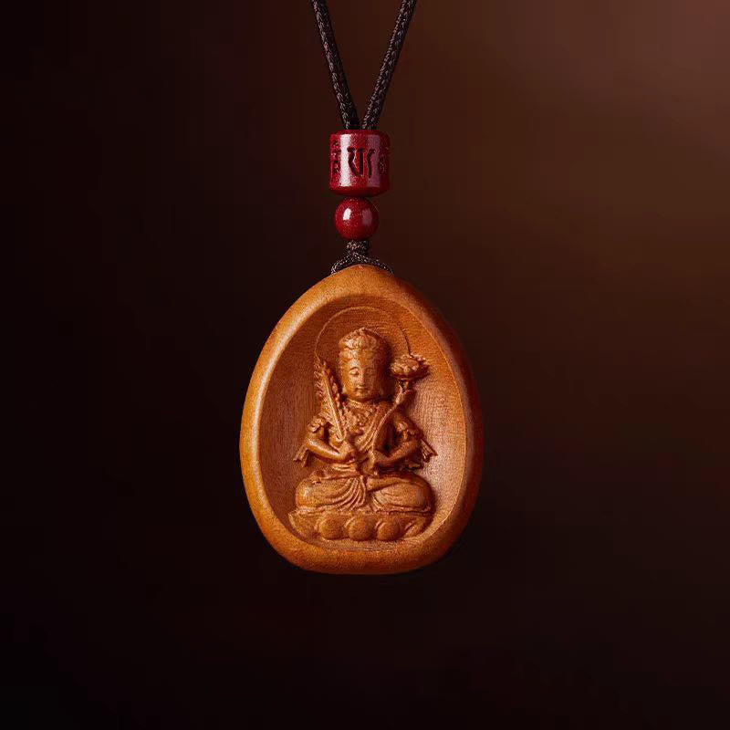 Buddhist Blessing Peach Wood Cinnabar Om Mani Padme Hum Chinese Zodiac Black String Necklace Pendants