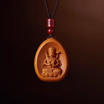 Buddhist Blessing Peach Wood Cinnabar Om Mani Padme Hum Chinese Zodiac Black String Necklace Pendants