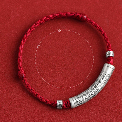 Buddhist Blessing Handmade 999 Sterling Silver Om Mani Padme Hum Heart Sutra Carved Luck Rope Bracelet Anklet