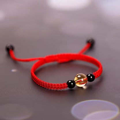 Buddhist Blessing Handcrafted Citrine Black Obsidian Bead King Kong Knot Peace Knot Luck Rope Bracelet