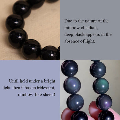 Buddhist Blessing Fengshui Copper Pixiu Rainbow Obsidian Beads Wealth Bracelet