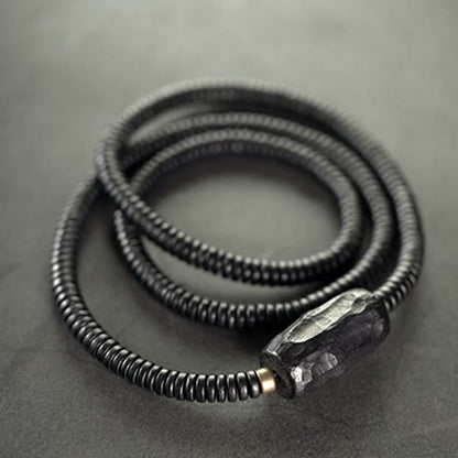 Buddhist Blessing Ebony Wood Copper Brass Balance Triple Wrap Bracelet