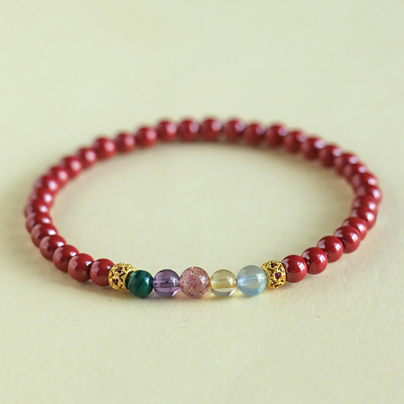 Buddhist Blessing Cinnabar Aquamarine Citrine Strawberry Quartz Amethyst Malachite Blessing Bracelet