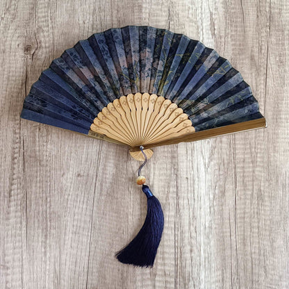 Buddhist Blessing Flower Persimmon Bamboo Leaves Xiangyunsha Silk Handheld Bamboo Folding Fan