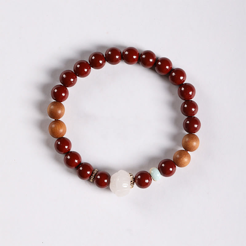 Buddhist Blessing Cinnabar Wood Beads Lotus Fu Character Blessing Bracelet