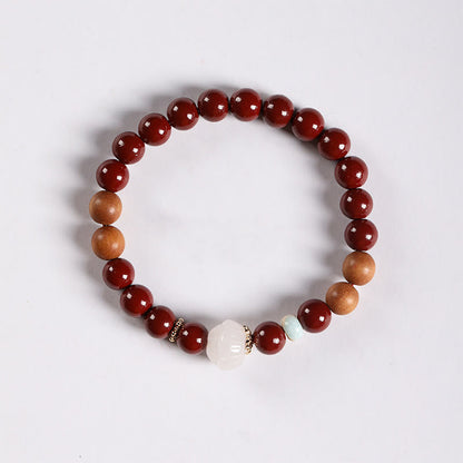 Buddhist Blessing Cinnabar Wood Beads Lotus Fu Character Blessing Bracelet