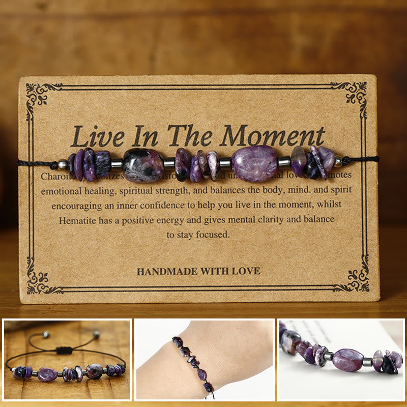 Buddhist Blessing Live In The Moment Charoite Hematite Powerful Bracelet