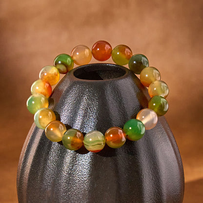 Buddhist Blessing Natural Colorful Peacock Agate Courage Purify Bracelet