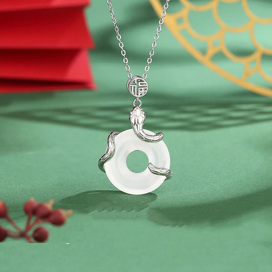 Buddhist Blessing Chalcedony Peace Buckle 925 Sterling Silver Fu Character Year Of The Snake Positive Necklace Pendant