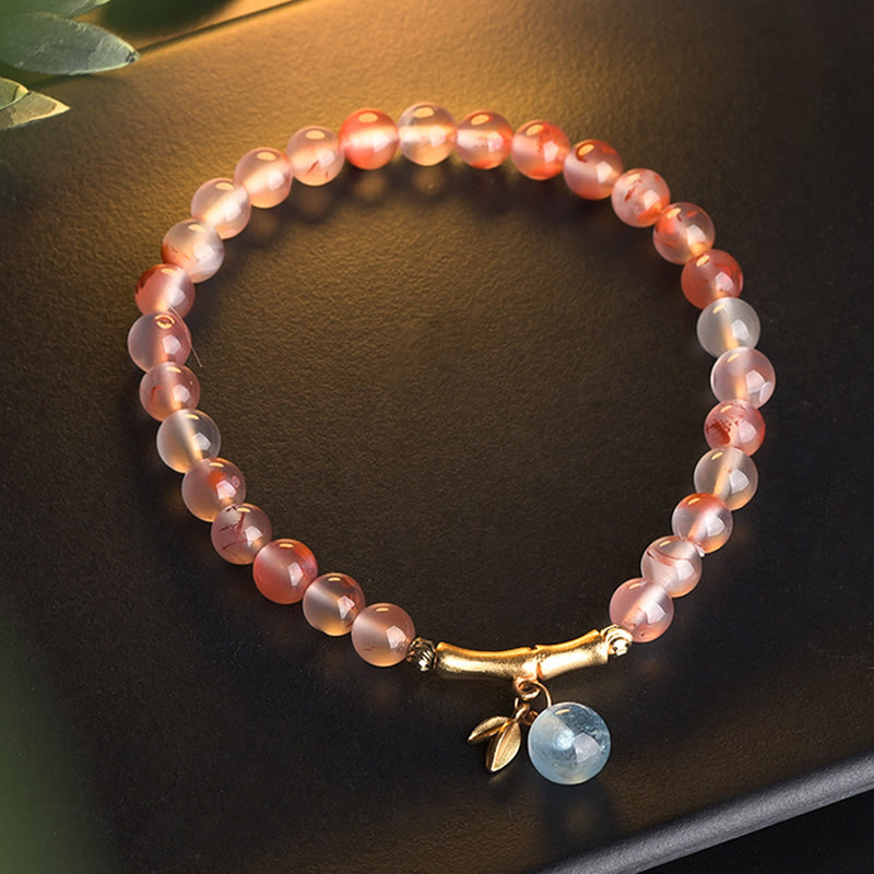 Buddhist Blessing South Red Agate Aquamarine Pearl Hetian Jade Bamboo Flower Fortune Bracelet