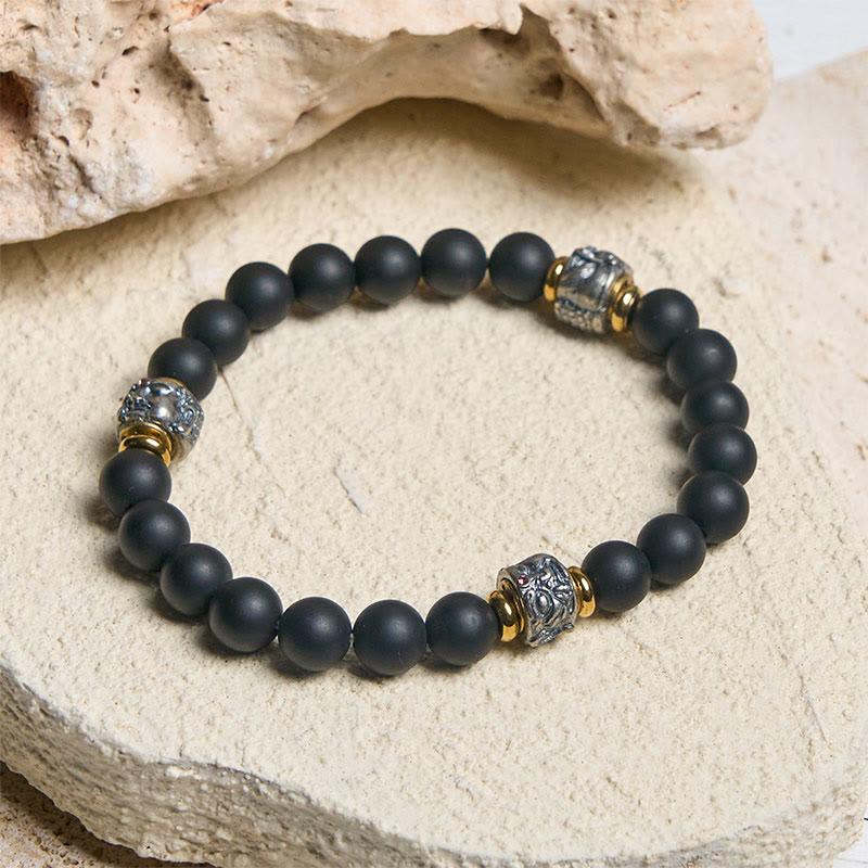 Buddhist Blessing Natural Frosted Black Onyx Buddha Face Protection Bracelet