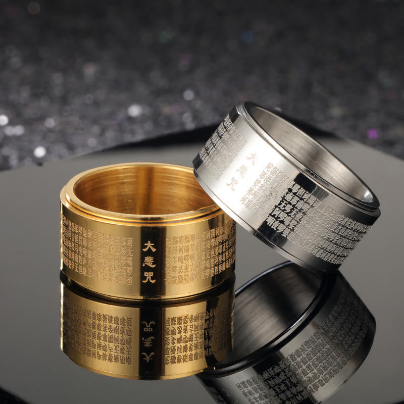 Buddhist Blessing Great Compassion Mantra Carved Titanium Steel Strengthen Rotatable Ring
