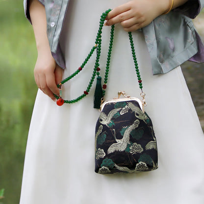 Buddhist Blessing Retro Chinese Embroidery Pearl Chain Crossbody Bag Shoudler Bag