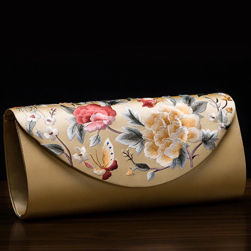 Buddhist Blessing Peony Tulip Su Embroidery Wedding Shopping Purse Handbag Crossbody Bag