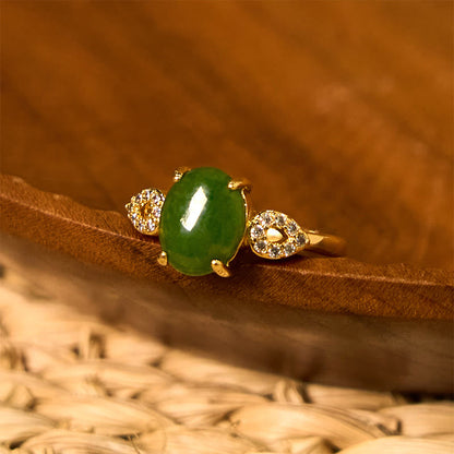 Buddhist Blessing Natural Jade Adjustable Buckle Prosperity Ring