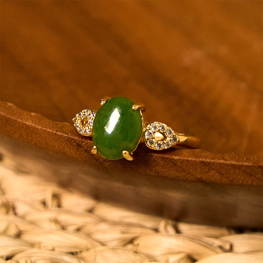 Buddhist Blessing Natural Jade Adjustable Buckle Prosperity Ring