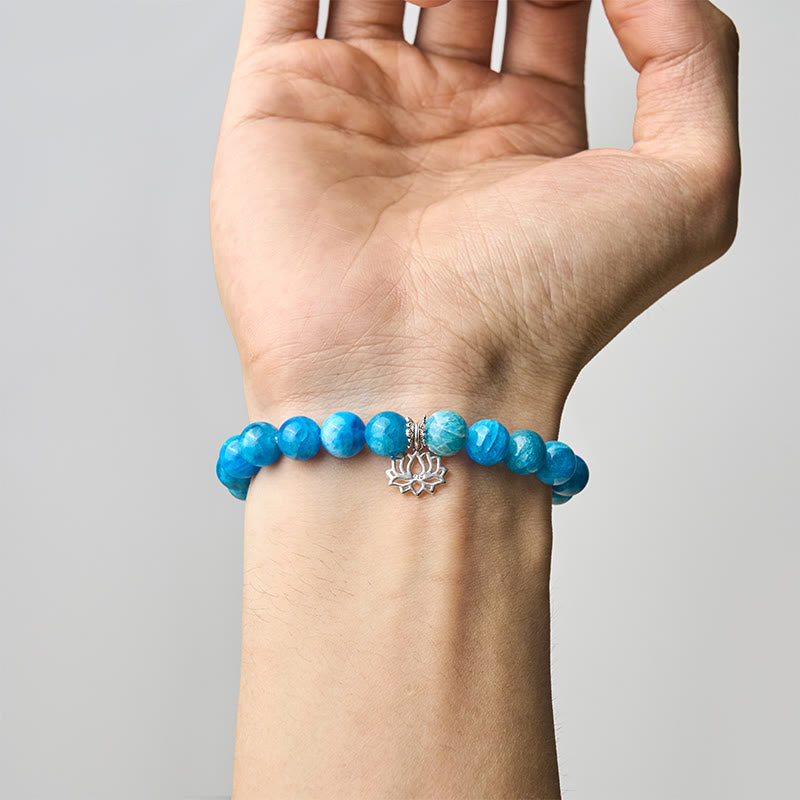 Buddhist Blessing 925 Sterling Silver Lotus Natural Apatite Creativity Bracelet