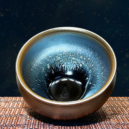 Buddhist Blessing Handmade Chinese Jianzhan Oil Drop Spots Pattern Ceramic Teacup Tenmoku Kung Fu Tea Cup 150ml