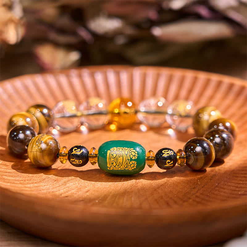 Buddhist Blessing Chinese Zodiac Tiger Eye White Crystal Courage Bracelet