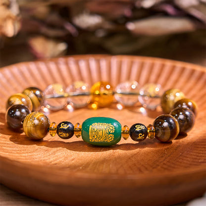 Buddhist Blessing Chinese Zodiac Tiger Eye White Crystal Courage Bracelet