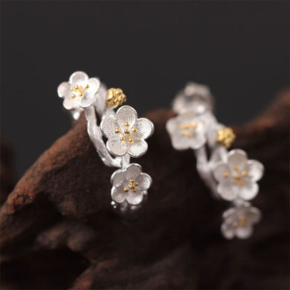 Buddhist Blessing 925 Sterling Silver Plum Blossom Floral Blessing Earrings